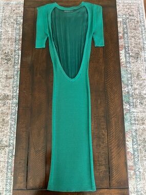 Stella & Jamie Ribbed Knit Midi Dress Open Back Emerald Green Bodycon